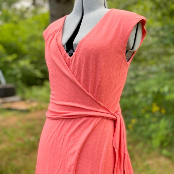 Coral Faux Wrap Dress - Picture 1 of 3